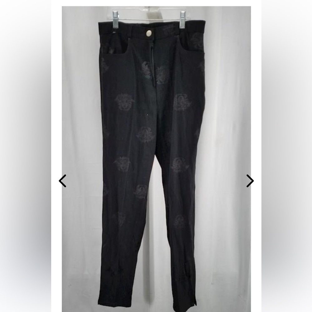 VERSACE ~ALL OVER Medusa Print~Jeans Couture Women Black Pants SZ L
